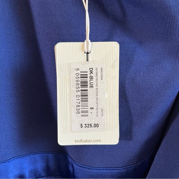 Ted Baker Dress Dark Blue Ivena Asymmetric Knit Bodice w/ Satin Skirt Sz 12 NWT - Picture 9 of 16